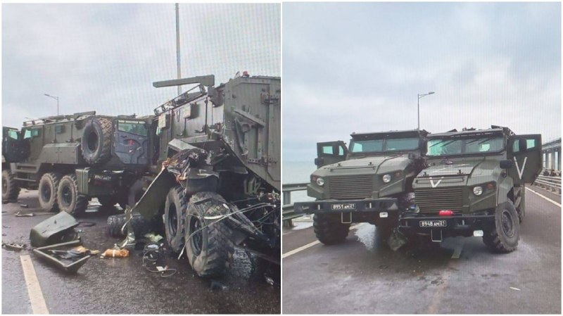 Accidente de tráfico con vehículos militares en el puente de Crimea