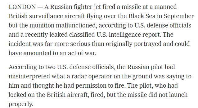 Im vergangenen September hatte der russische Pilot die Worte eines Radaroperators am Boden falsch interpretiert und geglaubt, er hätte die Erlaubnis zum Schießen. Der Pilot, der das britische Flugzeug angesteuert hatte, feuerte, aber die Rakete startete nicht richtig
