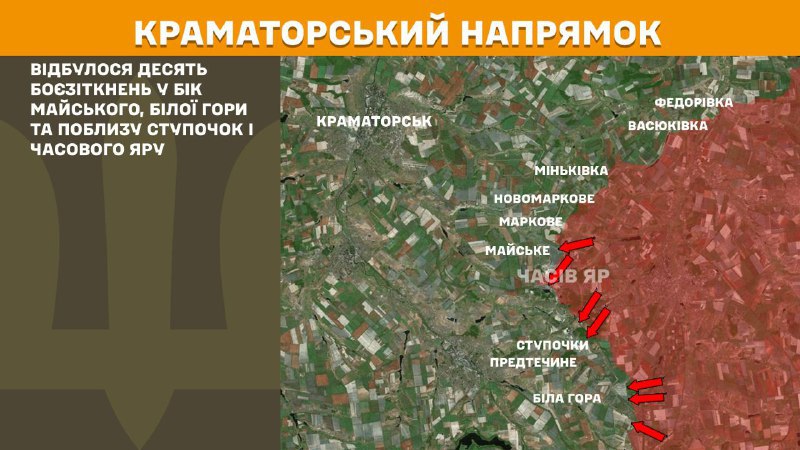 At Kramatorsk axis clashes yesterday near  Mayske, Bila Hora and near Stupochky and Chasiv Yar, - General Staff of Armed Forces of Ukraine reports