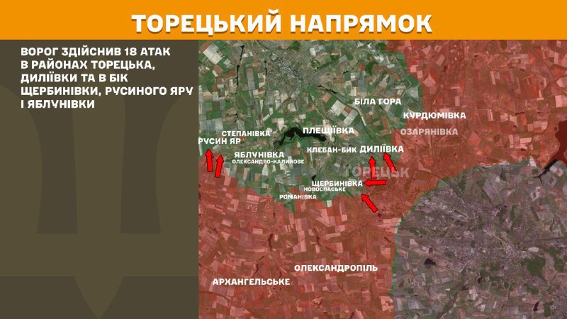 На Торецькому напрямку вчора тривали бої поблизу Торецька, Діліївки та в напрямку Щербинівки, – повідомляє Генеральний штаб Збройних Сил України