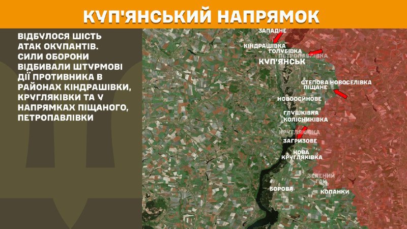 Ayer se produjeron enfrentamientos en dirección a Kupyansk cerca de Kindrashivka, Kruhlyakivka y en dirección a Pischane, Petropavlivka, según informa el Estado Mayor General de las Fuerzas Armadas de Ucrania.