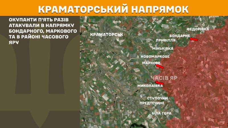 На Краматорском направлении вчера произошли бои в районе Бондарного, Маркового и возле Часового Яра, - Генштаб ВСУ