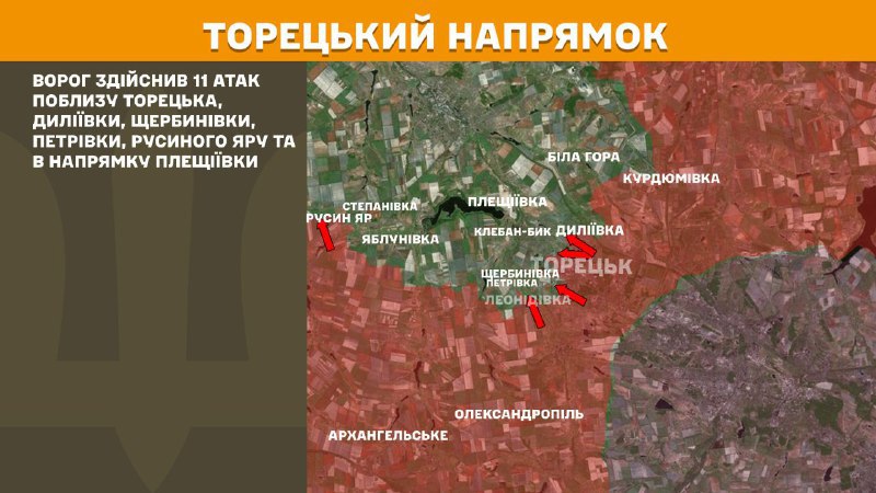 На Торецком направлении вчера произошли боестолкновения в районе Торецка, Дилиевки, Щербиновки, Петровки, Русинского Яра и в направлении Плещеевки, - сообщает Генштаб ВСУ.