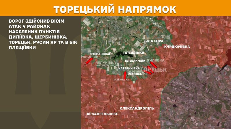 Ayer se produjeron enfrentamientos en dirección a Toretsk cerca de Dyliyivka, Scherbynivka, Toretsk, Rusyn Yar y en dirección a Pleschiyivka, según informa el Estado Mayor General de las Fuerzas Armadas de Ucrania.