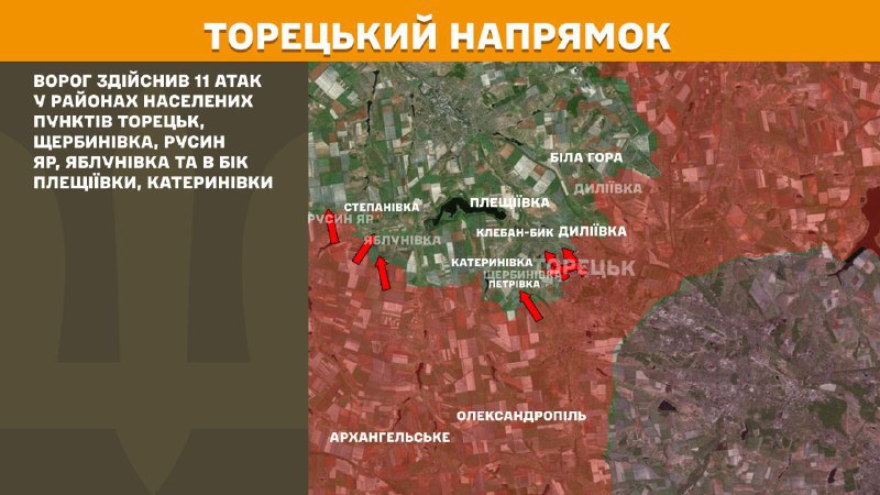 Ayer hubo enfrentamientos en dirección Toretsk cerca de Toretsk, Scherbynivka, Rusyn Yar, Yablunivka y en dirección Pleschiyivka, Katerynivka, - informa el Estado Mayor de las Fuerzas Armadas de Ucrania
