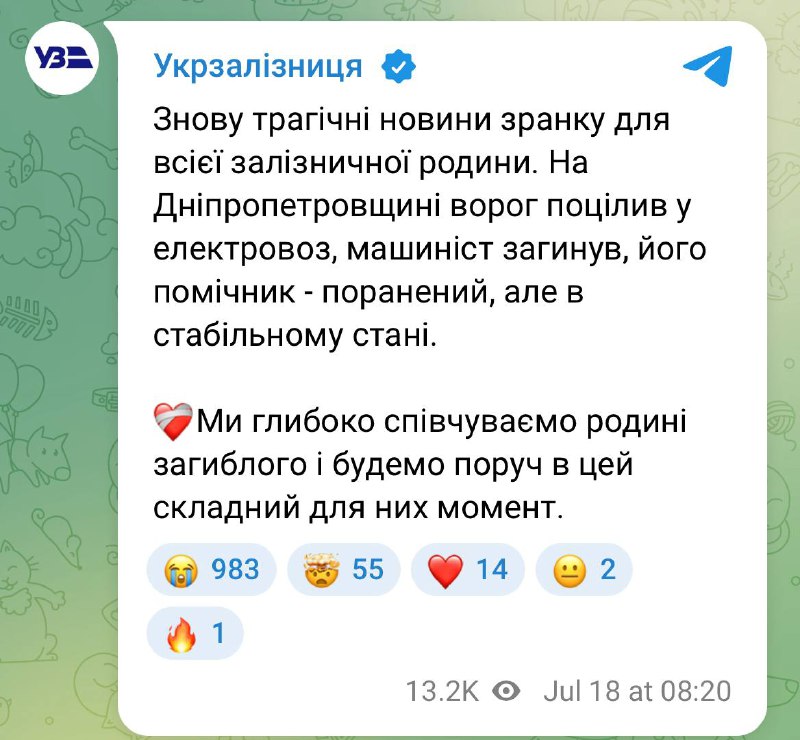 Одна людина загинула, ще одна поранена внаслідок зіткнення з поїздом у Дніпропетровській області