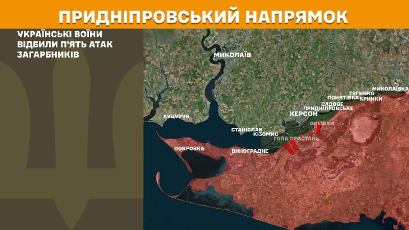 Las fuerzas ucranianas repelieron cinco ataques del ejército ruso por dirección a Kherson, informa el Estado Mayor General de las Fuerzas Armadas de Ucrania.