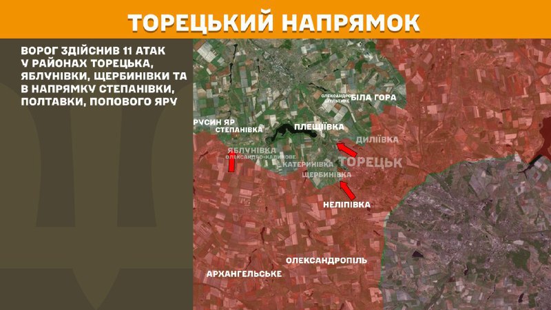 Ukrayna Silahlı Kuvvetleri Genelkurmay Başkanlığı raporuna göre dün Toretsk yönünde Toretsk, Yablunivka, Scherbynivka yakınlarında ve Stepanivka, Poltavka, Popiv Yar yönünde çatışmalar yaşandı.