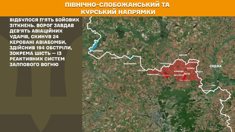 Dans la direction de Koursk et de Slobozhansky Nord (Sumy), les forces ukrainiennes ont repoussé cinq assauts de l'armée russe, rapporte l'état-major général des forces armées ukrainiennes.
