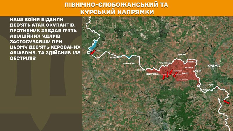 In Richtung Kursk und Nord-Sloboschanski (Sumy) haben ukrainische Streitkräfte neun Angriffe der russischen Armee abgewehrt, berichtet der Generalstab der Streitkräfte der Ukraine.