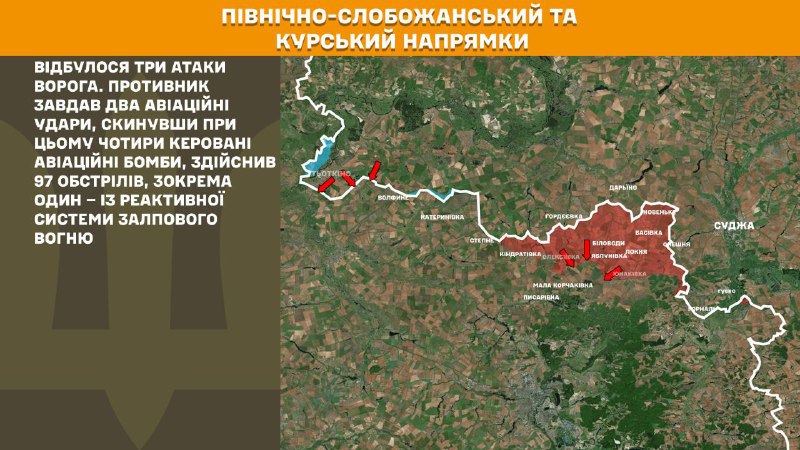 At Kursk and North Slobozhansky(Sumy) direction Ukrainian forces have repelled 3 Russian army assaults, - General Staff of Armed Forces of Ukraine reports