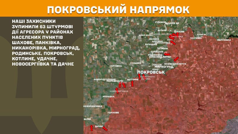 At Pokrovsk direction clashes yesterday near Shakhove, Pankivka, Nykanorivka, Myrnohrad, Rodynske, Pokrovsk, Kotlyne, Udachne, Novoserhiyivka and Dachne, - General Staff of Armed Forces of Ukraine reports