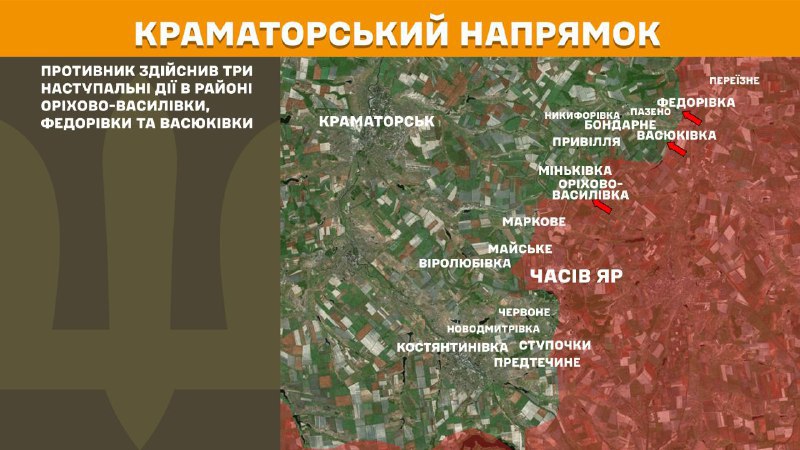 At Kramatorsk direction clashes yesterday near  Orikhovo-Vasylivka, Fedorivka and Vasukivka, - General Staff of Armed Forces of Ukraine reports