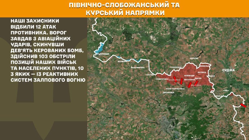 At Kursk and North Slobozhansky(Sumy) direction Ukrainian forces have repelled 12 Russian army assaults, - General Staff of Armed Forces of Ukraine reports