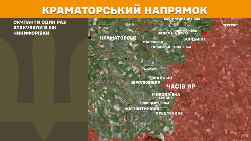 At Kramatorsk direction clashes yesterday near  Nykyforivka, - General Staff of Armed Forces of Ukraine reports