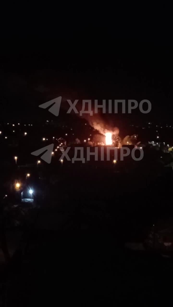 A house caught fire after another drone strike in Dnipro city