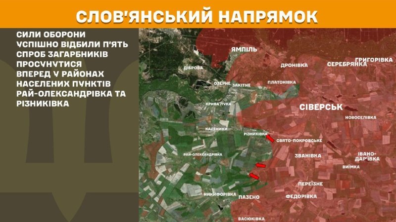 At Sloviansk direction clashes yesterday near Ray-Oleksandrivka and Riznykivka, - General Staff of Armed Forces of Ukraine reports