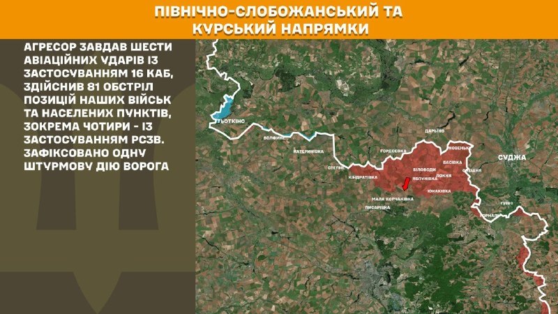 At Kursk and North Slobozhansky(Sumy) direction Ukrainian forces have repelled 1 Russian army assault, - General Staff of Armed Forces of Ukraine reports