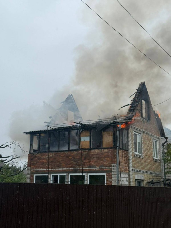 A house caught fire in Vyshhorod district as result of drone attack