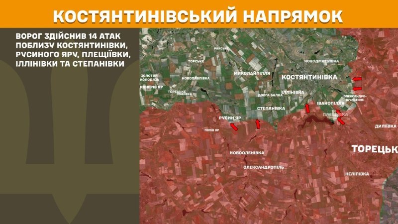 At Kostiantynivka direction clashes yesterday near Kostyantynivka, Rusyn Yar, Pleschiyivka, Illinivka and Stepanivka, - General Staff of Armed Forces of Ukraine reports