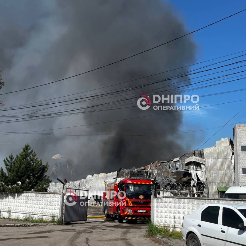 Big fire at the warehouse in Dnipro city after Russian strikes overnight