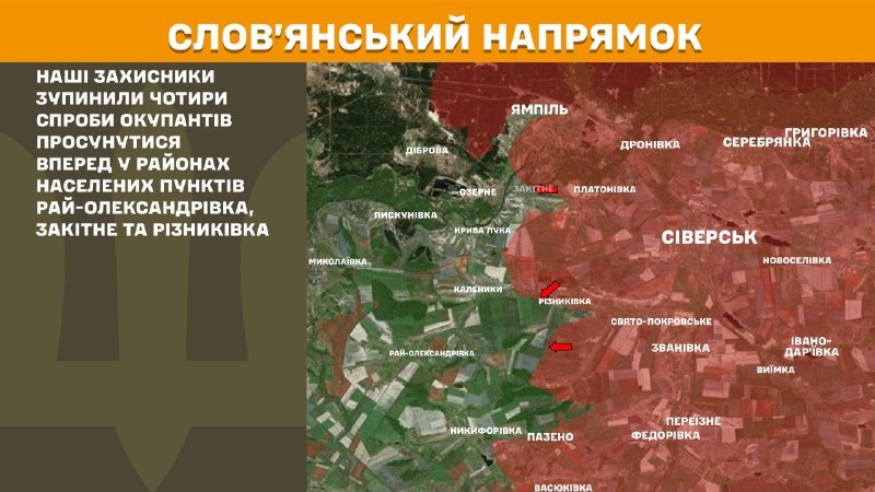 At Sloviansk direction clashes yesterday near Ray-Oleksandrivka, Zakitne and Riznykivka, - General Staff of Armed Forces of Ukraine reports
