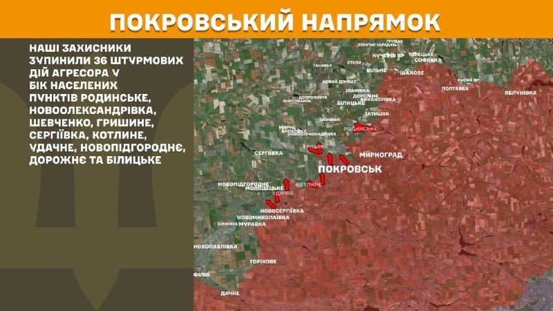 At Pokrovsk direction clashes yesterday near Rodynske, Novooleksandrivka, Shevchenko, Hryshyne, Serhiyivka, Kotlyne, Udachne, Novopidhorodnye, Dorozhnye and Bilytske, - General Staff of Armed Forces of Ukraine reports