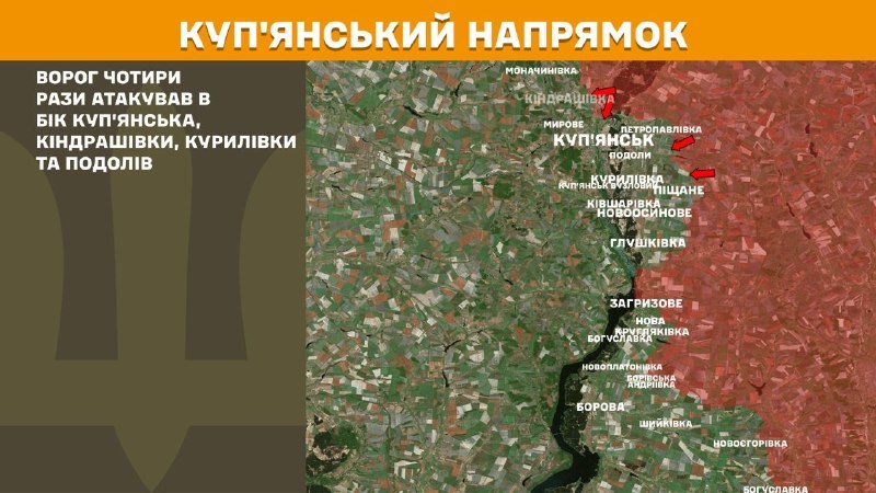 At Kupyansk direction clashes yesterday near Kupyansk, Kindrashivka, Kurylivka and Podoly, - General Staff of Armed Forces of Ukraine reports
