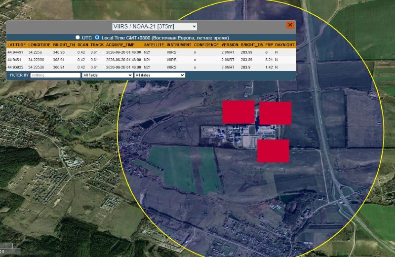Several heat patterns recorded by NASA FIRMS satellites in occupied Crimea after overnight attack