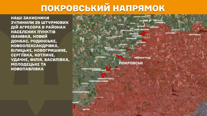 At Pokrovsk direction clashes yesterday near Ivanivka, Novyy Donbas, Rodynske, Novooleksandrivka, Bilytske, Novohryshyne, Serhiyivka, Kotlyne, Udachne, Filiya, Vasylivka, Molodetske and Novopavlivka, - General Staff of Armed Forces of Ukraine reports