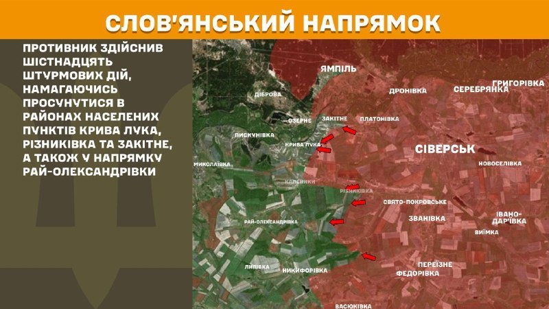 At Sloviansk direction clashes yesterday near Kryva Luka, Riznykivka and Zakitne, also towards Ray-Oleksandrivka, - General Staff of Armed Forces of Ukraine reports