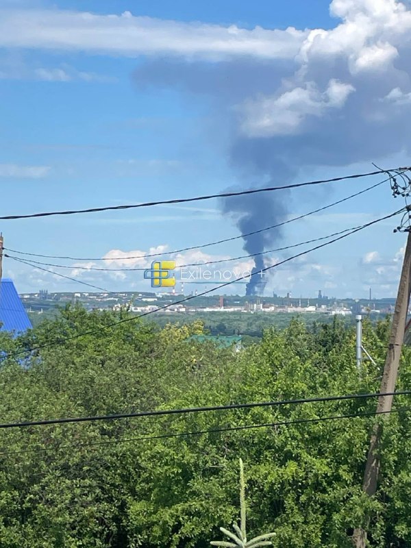Smoke is rising at the oil refinery in Ufa, after suspected drone strike