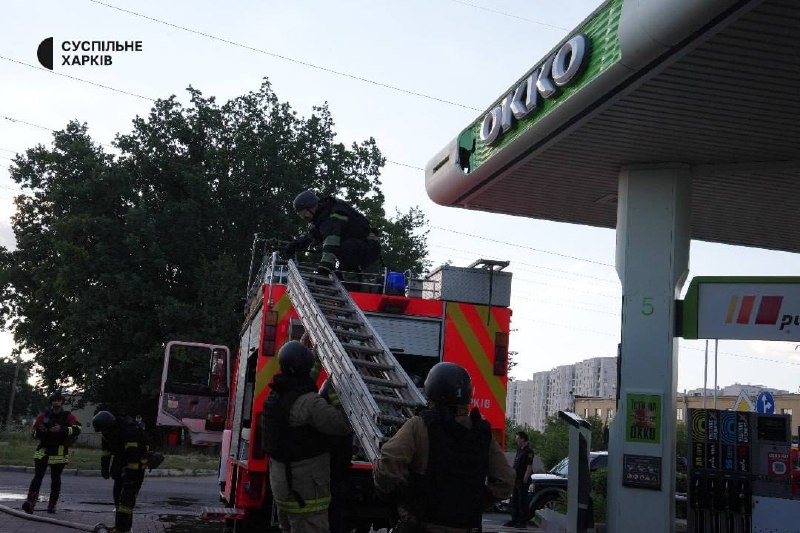 Drones strike at the fuel station in Schevchenkivskyi district of Kharkiv