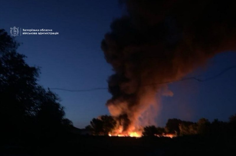 Fire at the industrial enterprise as result of Russian bombardment in Zaporizhzhia