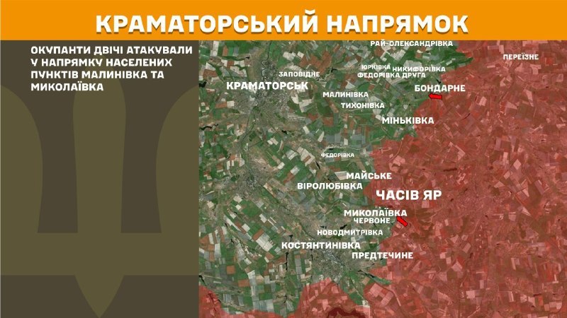 At Kramatorsk direction clashes yesterday near Malynivka and Mykolayivka, - General Staff of Armed Forces of Ukraine reports