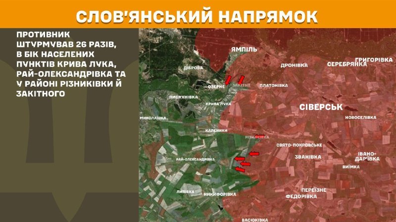 At Sloviansk direction clashes yesterday near Kryva Luka, Ray-Oleksandrivka and near Riznykivka and Zakitne, - General Staff of Armed Forces of Ukraine reports