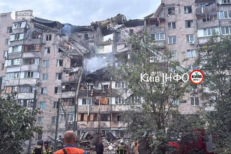 Residential house destoyed as result of Russian missile strike in Podilskyi district of Kyiv