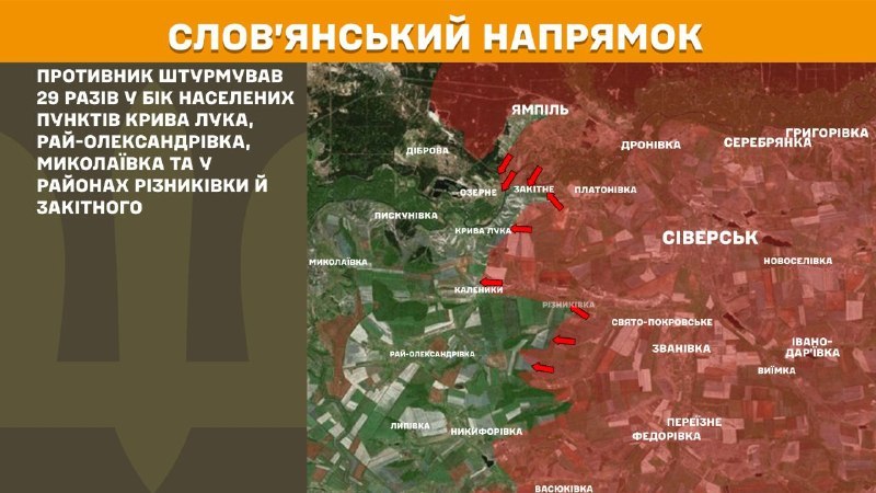 At Sloviansk direction clashes yesterday near Kryva Luka, Ray-Oleksandrivka, Mykolayivka and Zakitne, - General Staff of Armed Forces of Ukraine reports