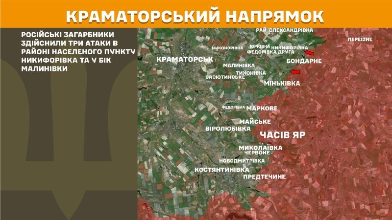 At Kramatorsk direction clashes yesterday near Nykyforivka, Malynivka, - General Staff of Armed Forces of Ukraine reports