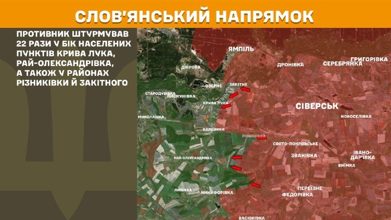 At Sloviansk direction clashes yesterday near Kryva Luka, Ray-Oleksandrivka, Riznykivka, Zakitne, - General Staff of Armed Forces of Ukraine reports