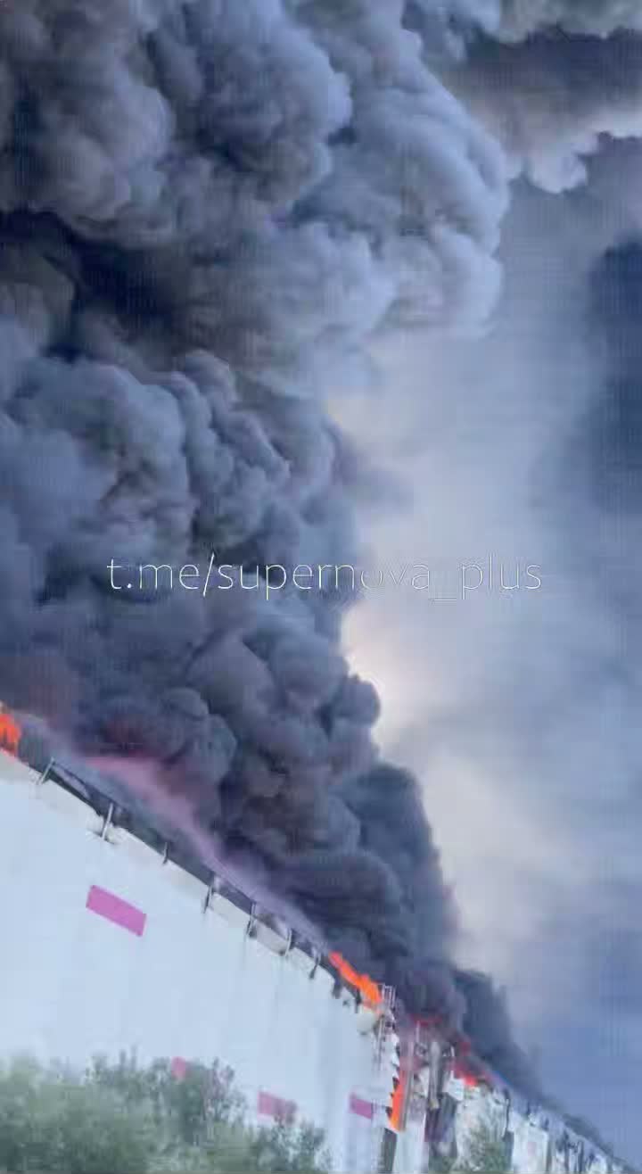 Large fire after drones strikes in Elektrostal,Moscow Oblast