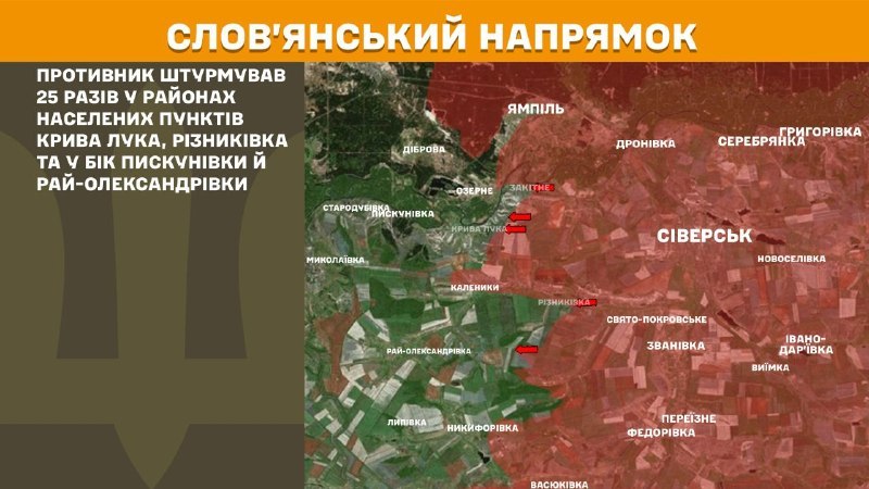 At Sloviansk direction clashes yesterday near Kryva Luka, Riznykivka, Pyskunivka, Ray-Oleksandrivka, - General Staff of Armed Forces of Ukraine reports