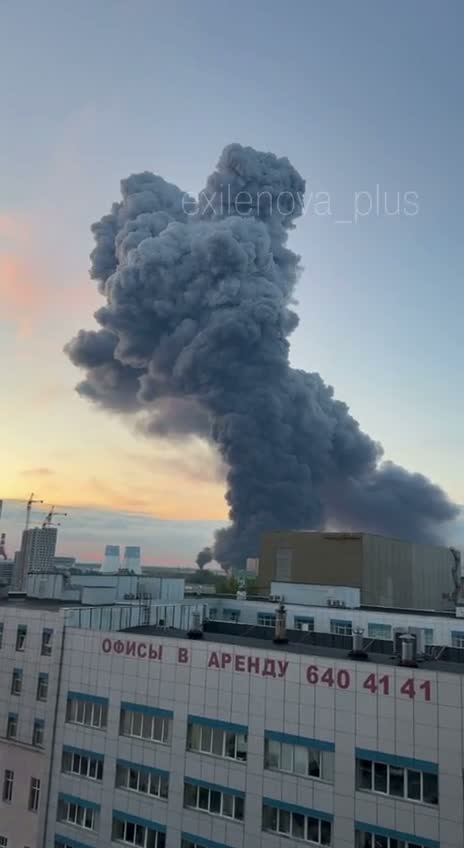 Fire as result of drone strike in St.Petersburg