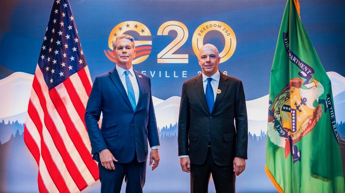 Photo of Sec Bessent and Russian Finance Minister Anton Siluanov. Secretary Bessent was pushing POTUS 28 point peace plan for Ukraine in the meeting. It's the first one on one meeting between Bessent and Siluanov. The Russian Finance Minister was part of the larger delegation in Alaska for the larger meeting that included POTUS