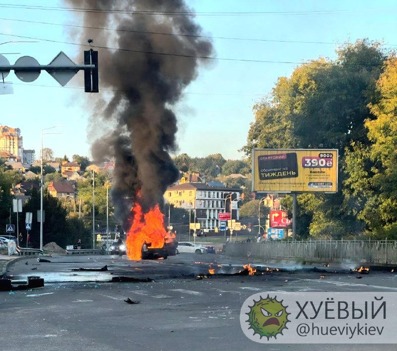 Drone hit a car on the street in Kyiv