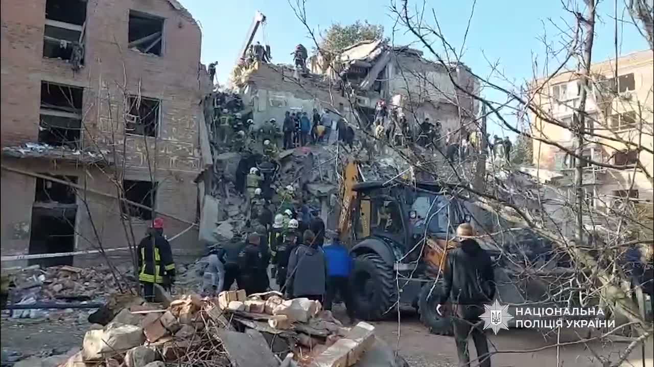 Bodies of 3 children were extracted from the rubbles after Russian missile strike at the residential house in Pryluky of Chernihiv region. Death toll rises to 9 killed, 38 wounded